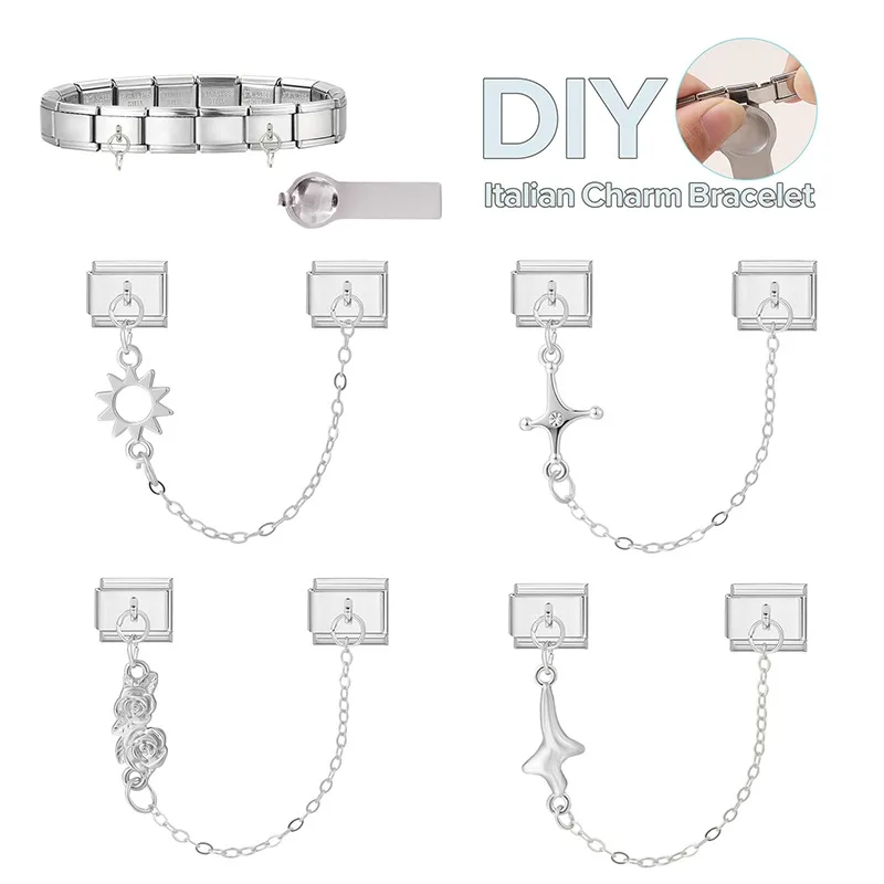 Wholesale Star Sun Rose Pendant Bracelet Charm Italian Link Fit 9mm Modular Bracelet Making DIY Jewelry Stainless Steel Bracelet