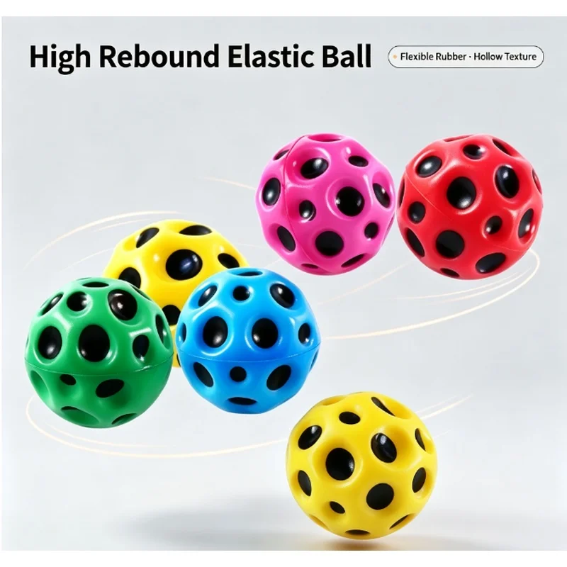 PU Bouncy Moon Stone Ball, Hollow Textured Solid High Rebound Elastic Ball, Stress Relief Wrist Fidget Ball, Flexible Rubber Han