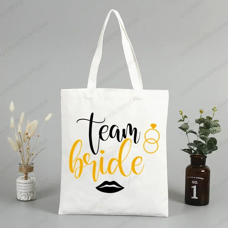 Team Bride Evjf Hen Party Wedding Party Female Harajuku Woman Bag Casual Tote Bag Shopping Handbag Pattern Printed Canvas Bag