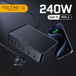 VOLTME 240W Desktop GaN Charger 6-port USB Type C PD Charger Fast Charge 3.0 USB Type C Fast Charger For iPhone 15 14 Pro