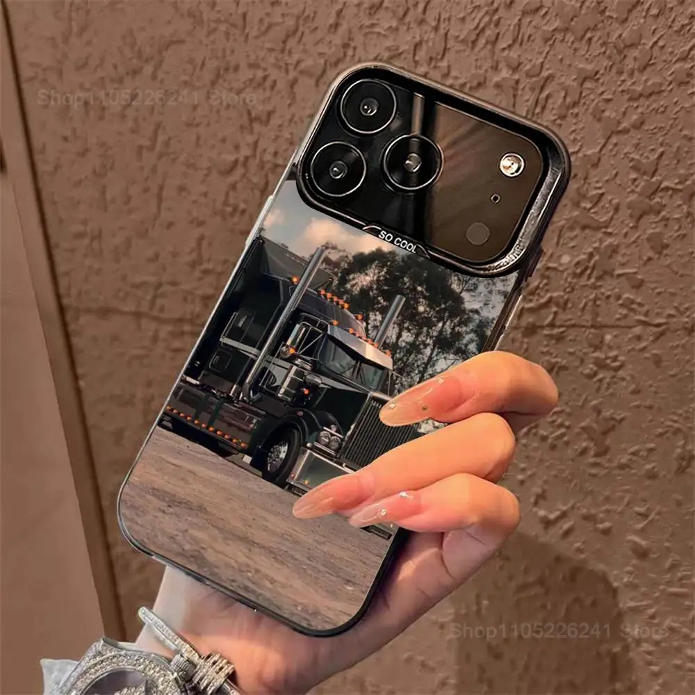 Cool Art Heavy Truck Cars voor iPhone 15,14,13,11,SE,XS,MAX,12,16,17,Mini,Pro,zwart mat siliconen beschermhoes