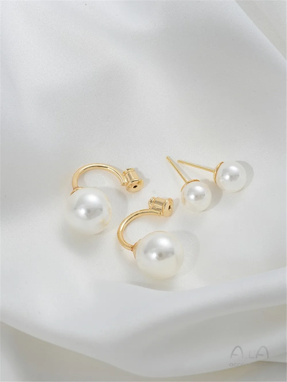 14K Gold-plated C-shaped Pearl Earrings with Half Hole Pearl Needle Earrings 925 Silver Needle DIY Adhesive Pearl Ear Accessorie