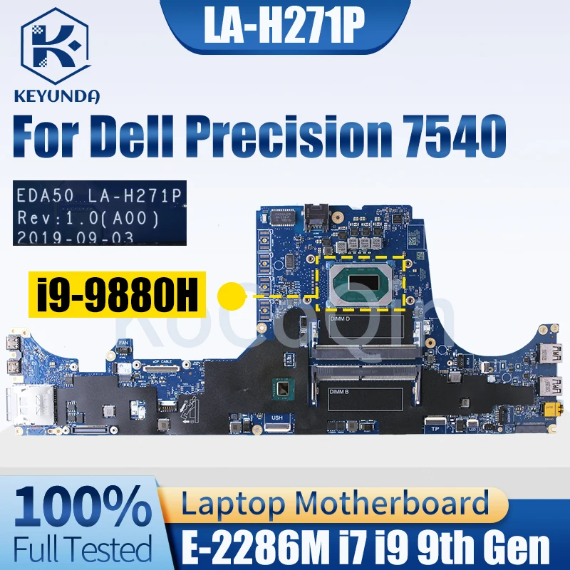 For Dell Precision 7540 Notebook Mainboard LA-H271P 0GRT7C 02H58H 011M3F E-2286M I7 I9 9th Gen Laptop Motherboard Full Tested