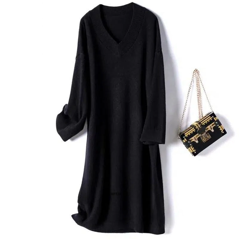 Plus Size 5XL 130kg Chic Women Long Maxi Sweater Dress Autumn Winter Knitted Dress Ribbed Christmas Pullover Party Dresses