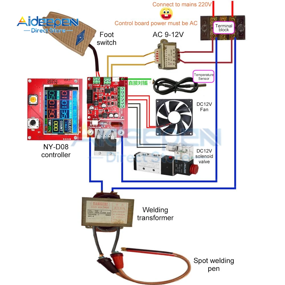 Imagem -02 - Máquina de Solda a Ponto Controlador Pneumático Cor Display Lcd Multi-ponto Personalização com Sensor de Temperatura Ny-d08 100a