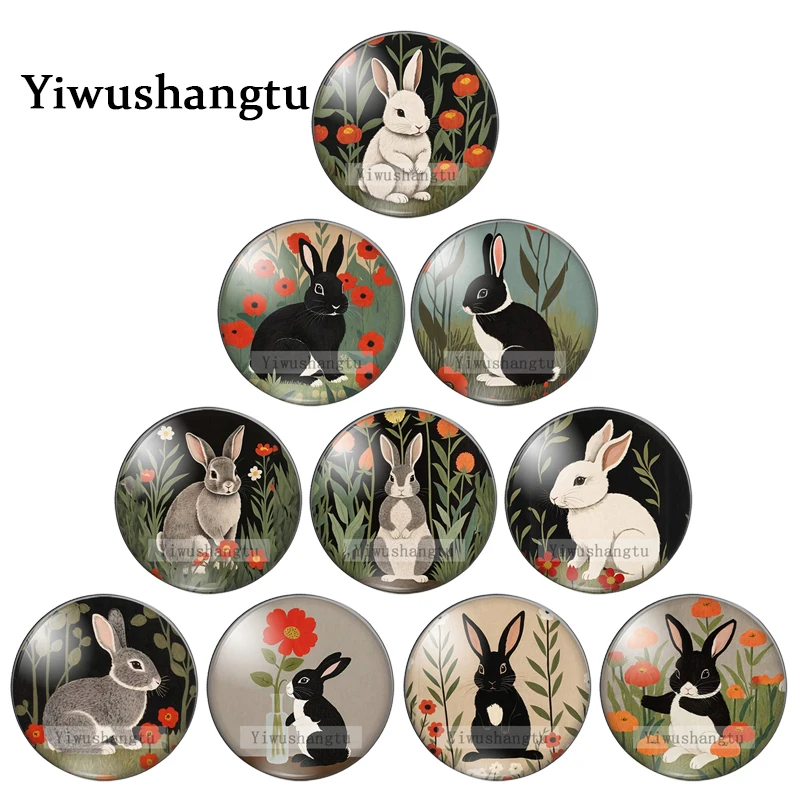 

Vintage cartoon rabbit grass Art Paintings 8mm/12mm/20mm/25mm Round photo glass cabochon demo flat back Making findings