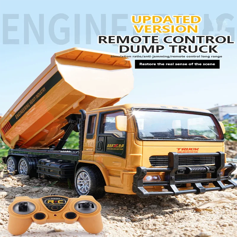 1/24 RC Tipper Engineering Car 2.4Ghz 6 Channel Alloy and Plastic Tipping Bucket Remote Control Dump Truck for Children's Gifts