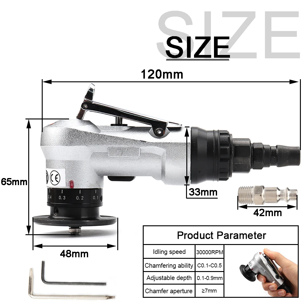 Draagbare Pneumatische Afkanten Machine Mini 45 ° Afschuining Tool Ontbramen Verstelbare Diepte 0.1-0.9Mm Voor Metalen Afkanten