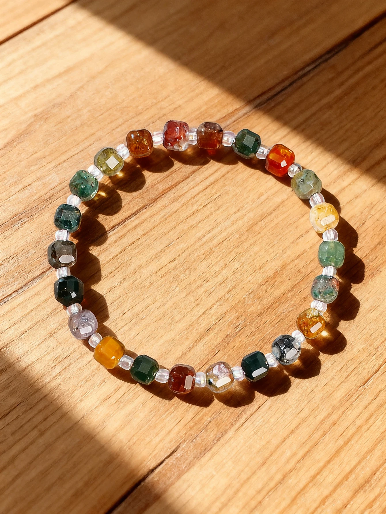 

Natural Stone Bracelet 6mm Faceted Indian Agate Bead with Vigour & Protection for Spiritual Healing Balance Courage Jewelry Gift