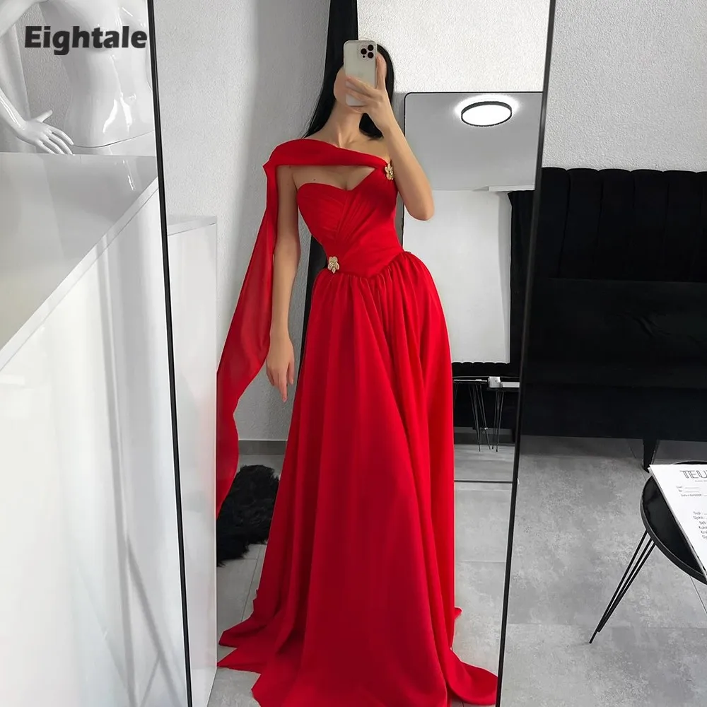 

Eightale Arabic Evening Dress Sweetheart Customized Pleats A-Line Red Floor Length Celebrity Prom Wedding Party Gown