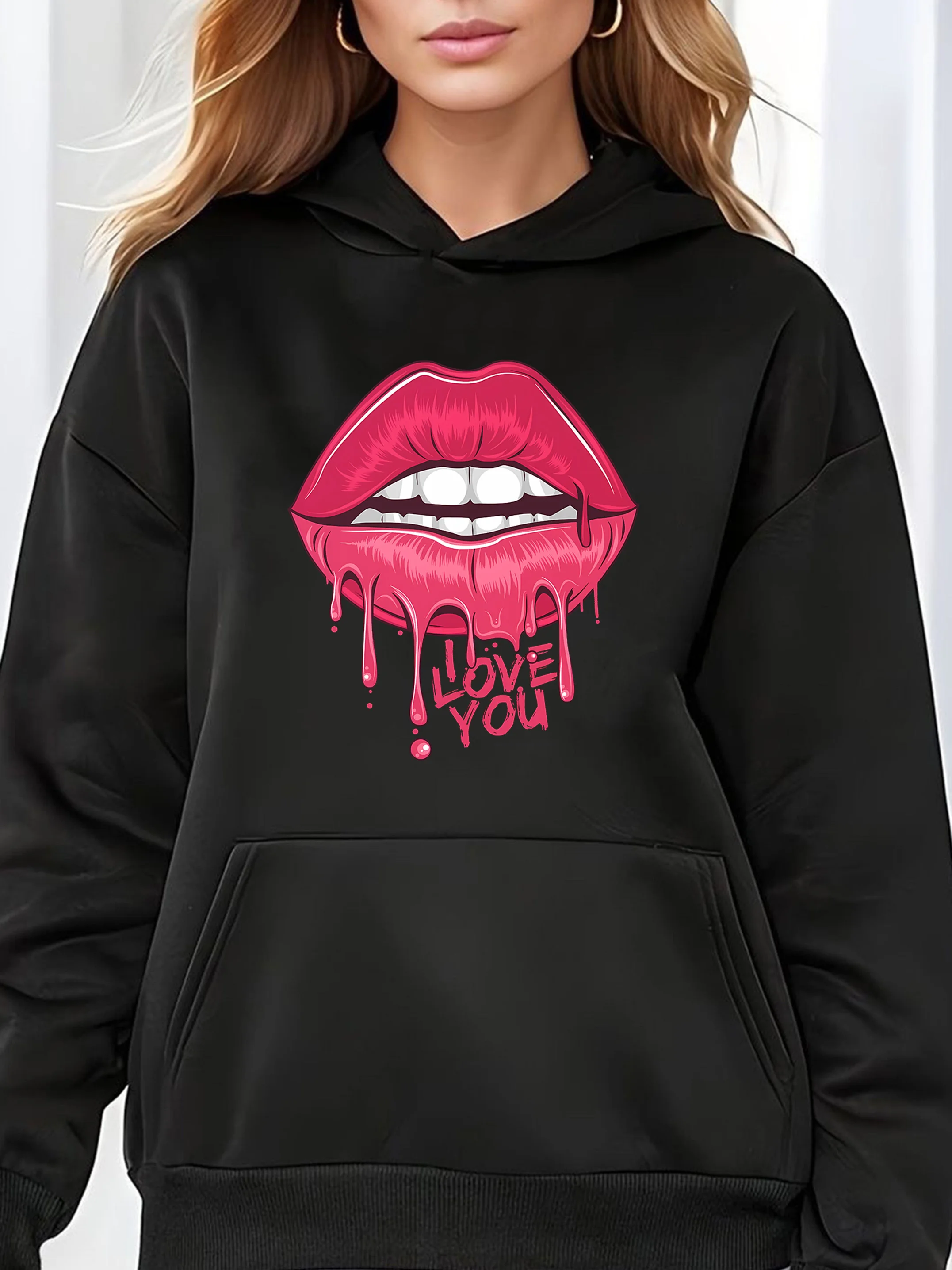 

Lip Graphic Printing Autumn and Winter Pure Cotton Men's and Women's Hoodies Casual Outdoor Street Sports Training Brand Trend