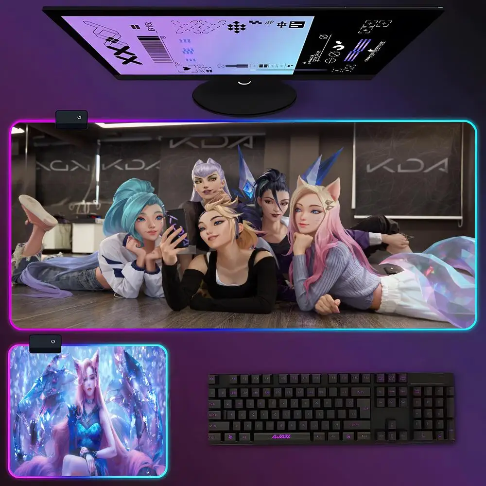 league of legends kda mouse pad rgb luminoso grande almofada de mesa anti skid criptografado super grande 700x400 mm 01