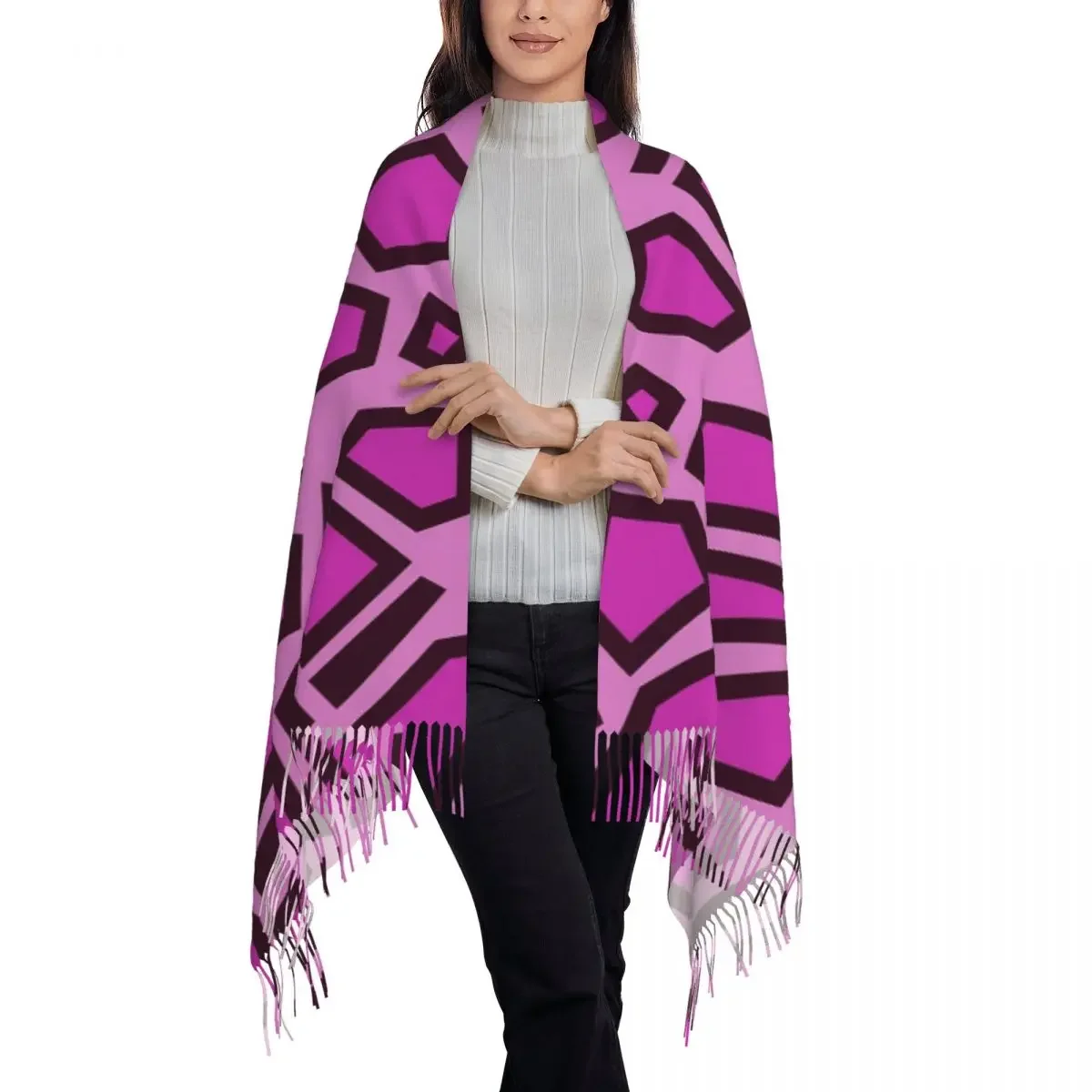 Kipo Pink Mega  Spots Scarf Tassel Scarves Women Soft Warm Shawls and Wraps Long Fall Winter Shawl Wrap