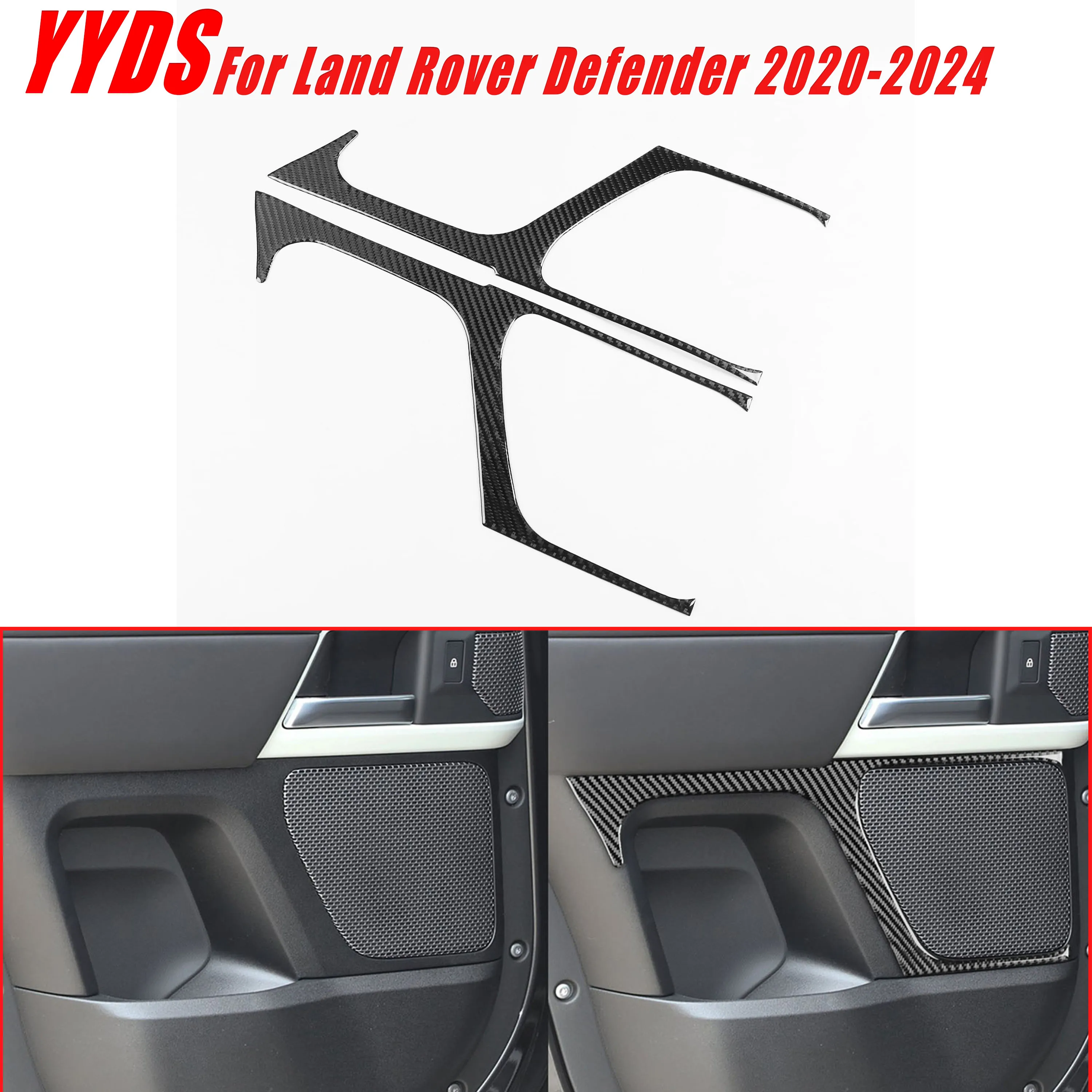 For Land Rover Defender 2020-2024 Real Soft Carbon Fiber Car Interior Rear Door Main Audio Speaker Grille Ring Panel Cover 2Pcs