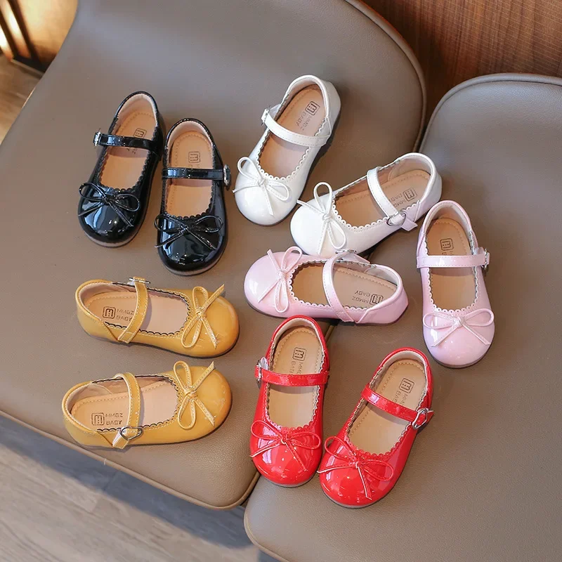 

Fashion Spring Autumn Children Bow PU Leather Shoes Candy Color Soft-soled Girls' Baby School Student Loafer Size 21-30