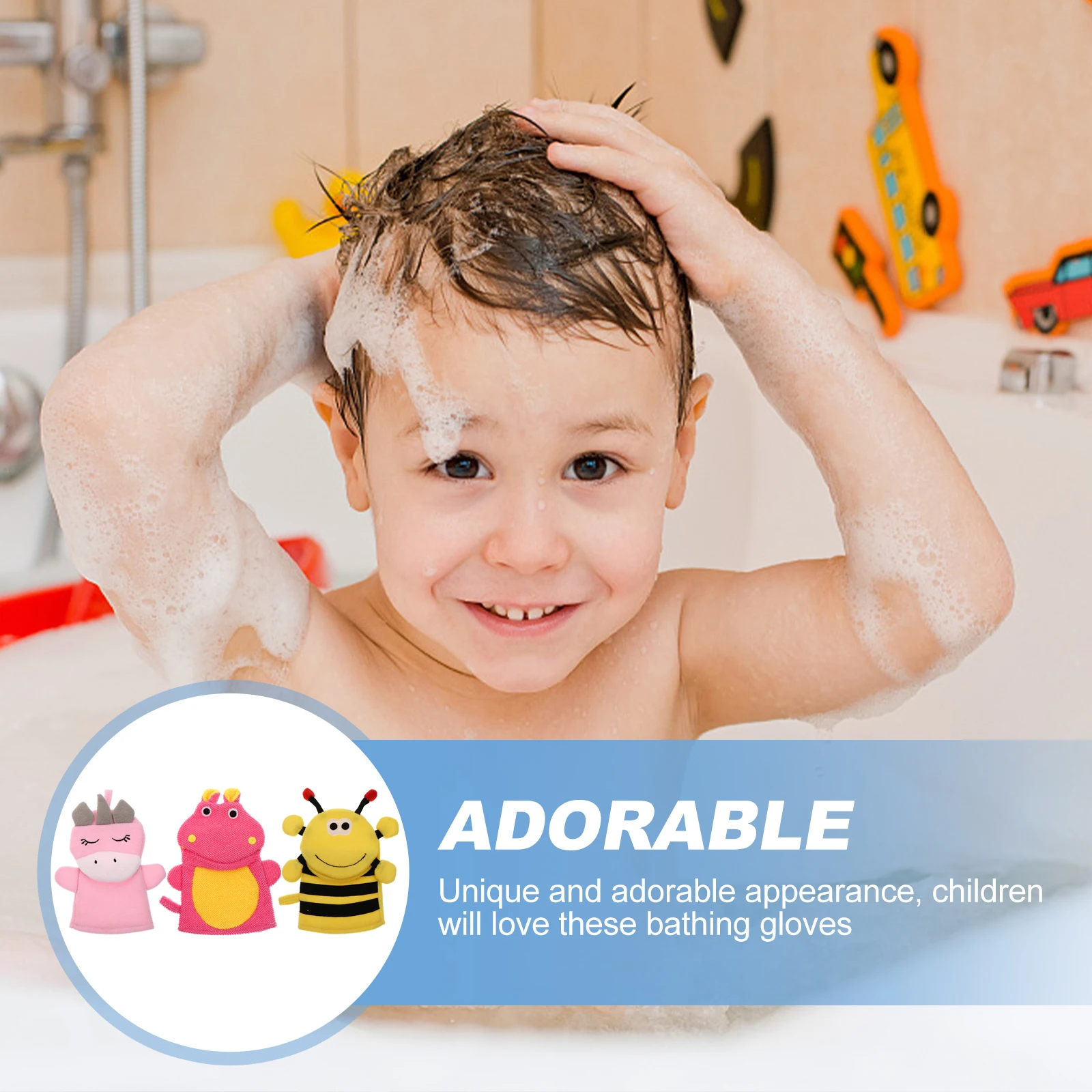 

3Pcs Toddler Shower Gloves Cartoon Bath Sponge Mitts Soft Thick Foam Baby Kids Bath Brush Shower Scrubber Body Cleaner