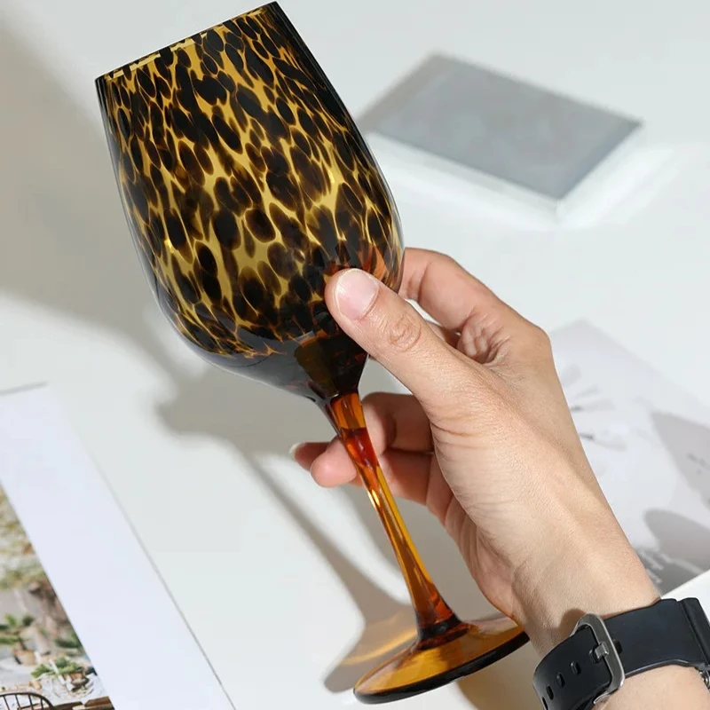Leopard-print Goblet Vintage Egg Cup Handmade Amber Spot Goblet Household Wine Glass New Crystal Glass Cup High-end Wine Glasses