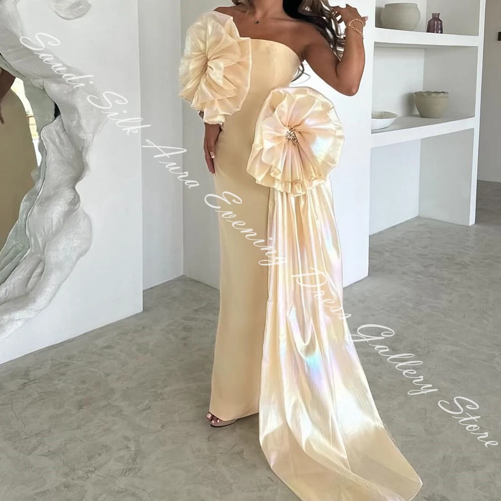 Strapless Sleeveless Jersey Floor Length Back Slit Straight Evening Dress Panel Train Crystal Flowers High Quality Photo Color