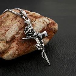 Fashion Vintage Rose Cross Necklace for Man Woman Punk 316L Stainless Steel Couple Pendant Creative Amulet Jewelry Dropshipping