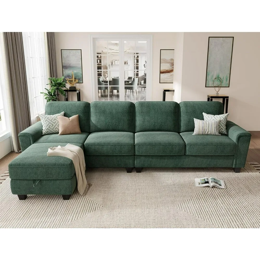 

106” Convertible Sectional Sofa, L Shaped Couch with Storage Ottoman, 4 Seat Convertible Couch for Living Room, Corduroy Sofas