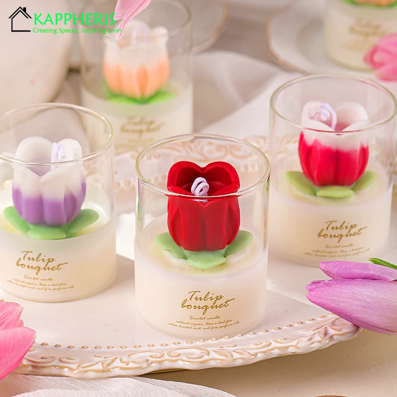 Guest Gift Candles 3D Rose Candle in Jars for Valentine's Day Gifts Tulip Elegant Scented Candles Home Decoration