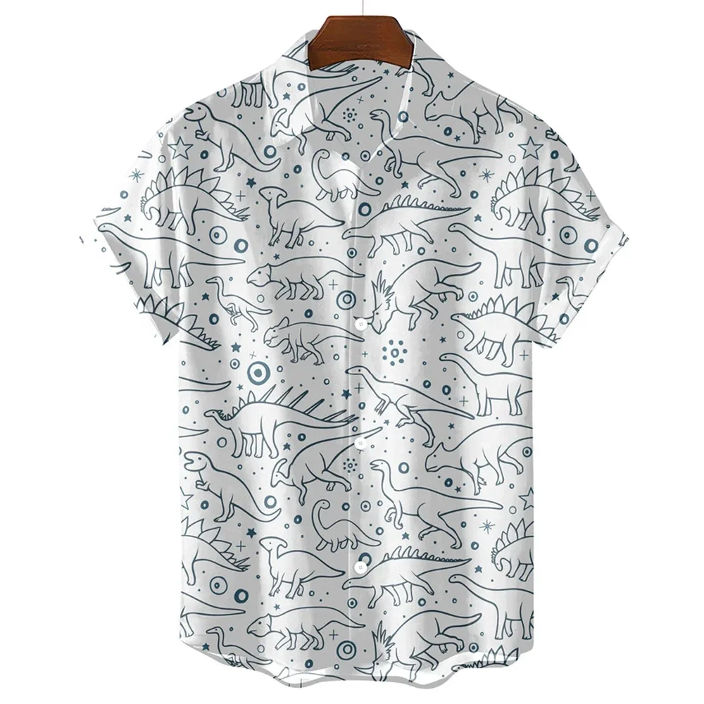 Cute Dinosaur 3D Printed Shirt Man/Women Casual Fashion Short Sleeves Shirts Men Button Tops Oversized Unisex Clothing
