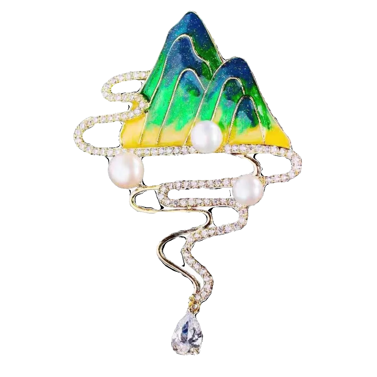 الجبل والسحابة خريطة شرابة دبابيس كريستال للنساء الرجال حجر الراين المينا الصدار دبابيس 2024 النمط الصيني الإكسسوارات والمجوهرات