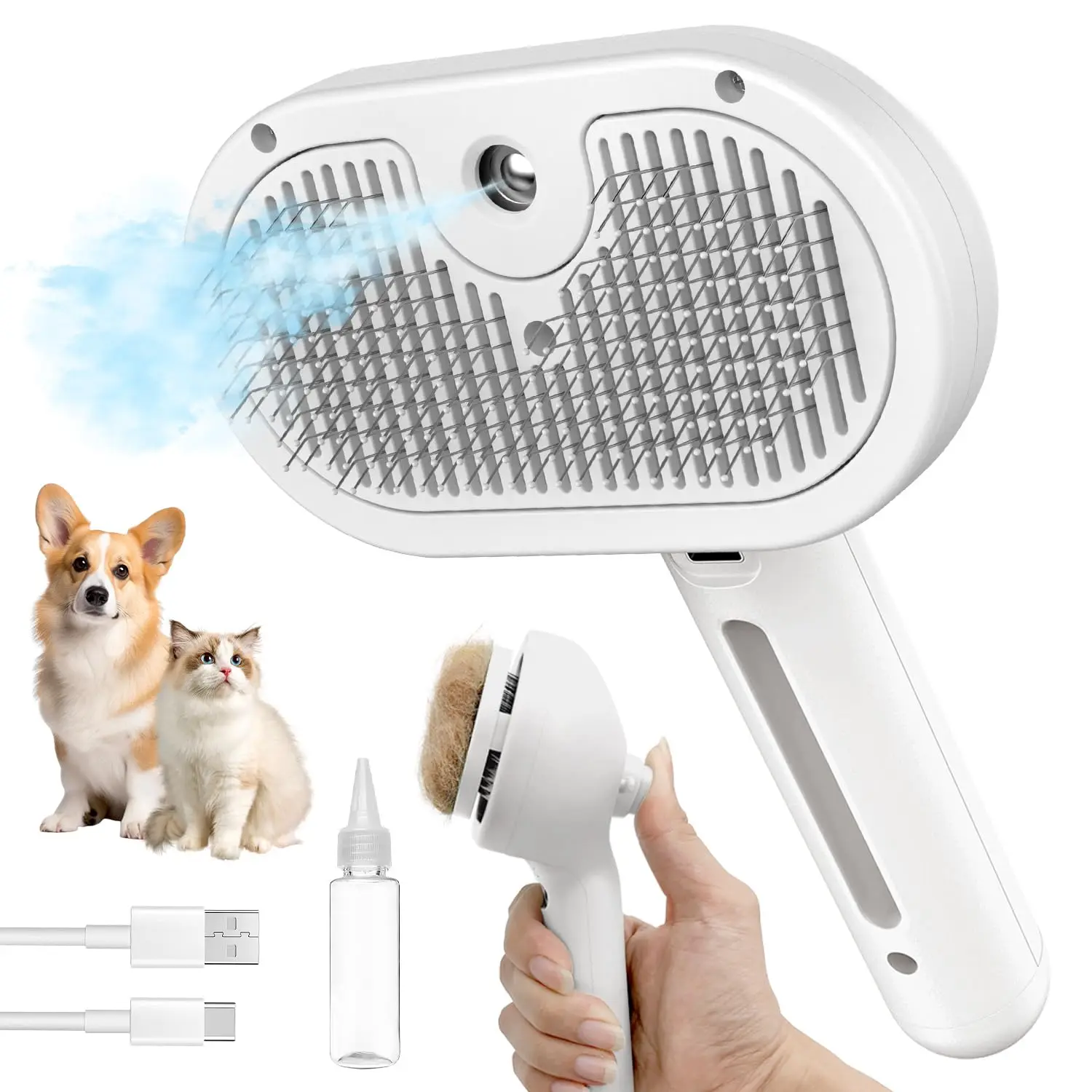 

3-in-1 Self-Cleaning Steam Dog Brush with Anti-Static, Gentle on All Coats