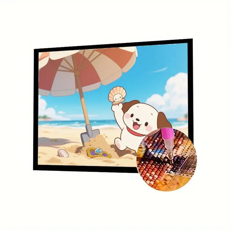 

1 шт., милый мультяшный щенок, пляжная летняя 5D полная дрель, набор для алмазной живописи-счастливое животное, морская ракушка, сделай сам, вышивка стразами