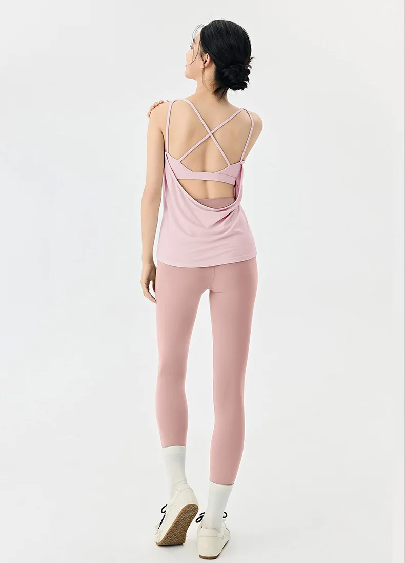 Yoga-Anzug Weste für Damen mit Brustpolster, Crop-Top, Integrierter Sport-Bodysuit, Pilates-Trainingsanzug, Ärmelloses Shirt, Außenweste – Detail 10