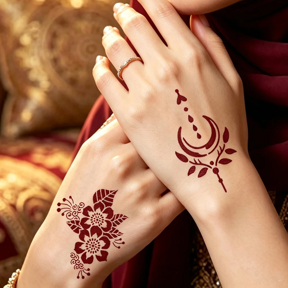 6pcs Henna Tattoo Stencils Moon Leaf Flower Tattoo Template for Women Temporary Tattoo Painting Tools Henna Tattoo Stencils Body