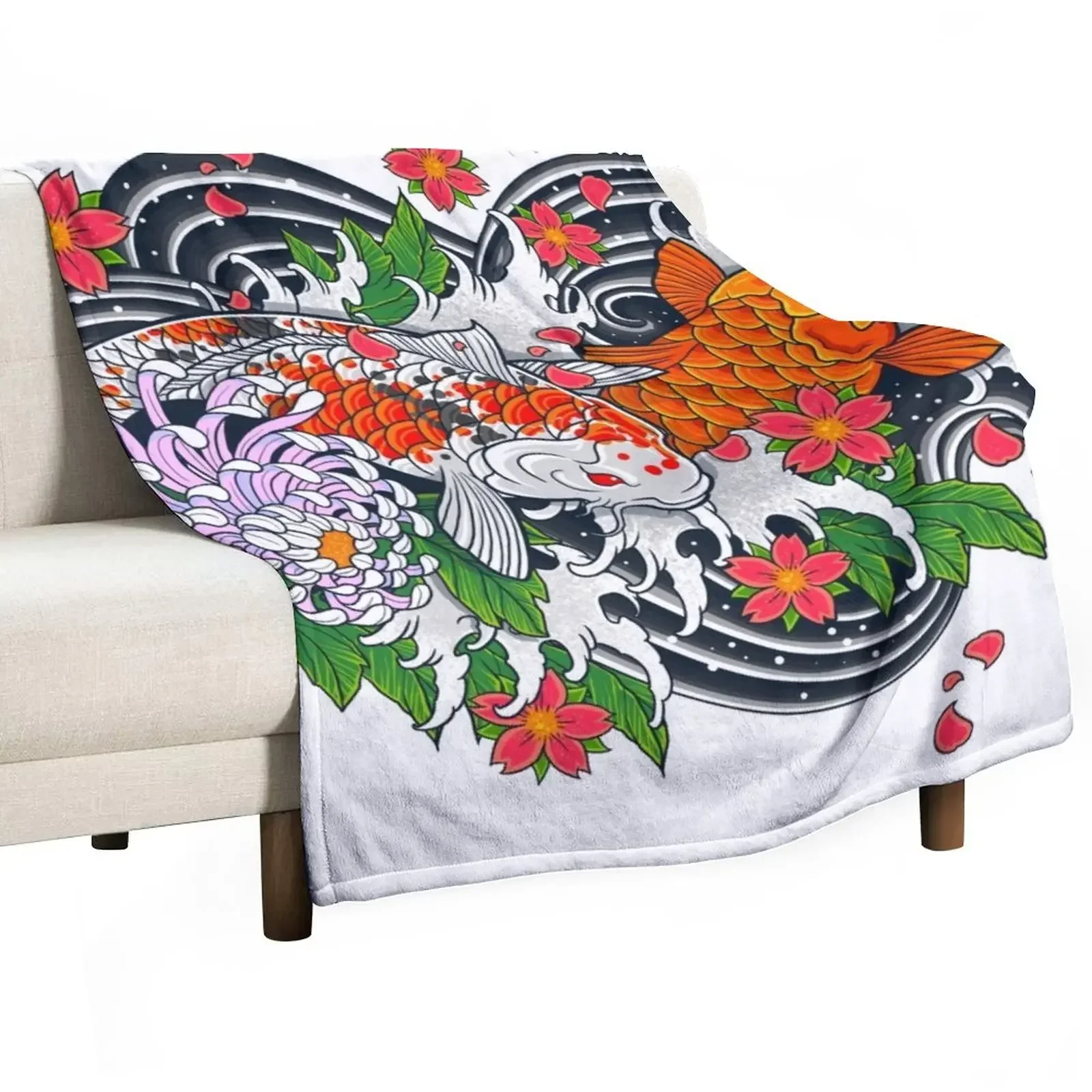 Koi Fish Pond Throw Blanket Hairys Travel Bed Decorative Throw Blankets