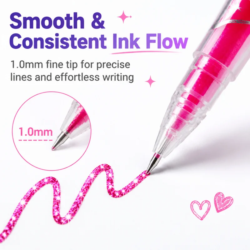 12/24 Glitter Gel Pens, Smooth Ink Fine Tip Sparkle Pens for Journaling, Coloring, Drawing, Notes, Cards & Scrapbooking