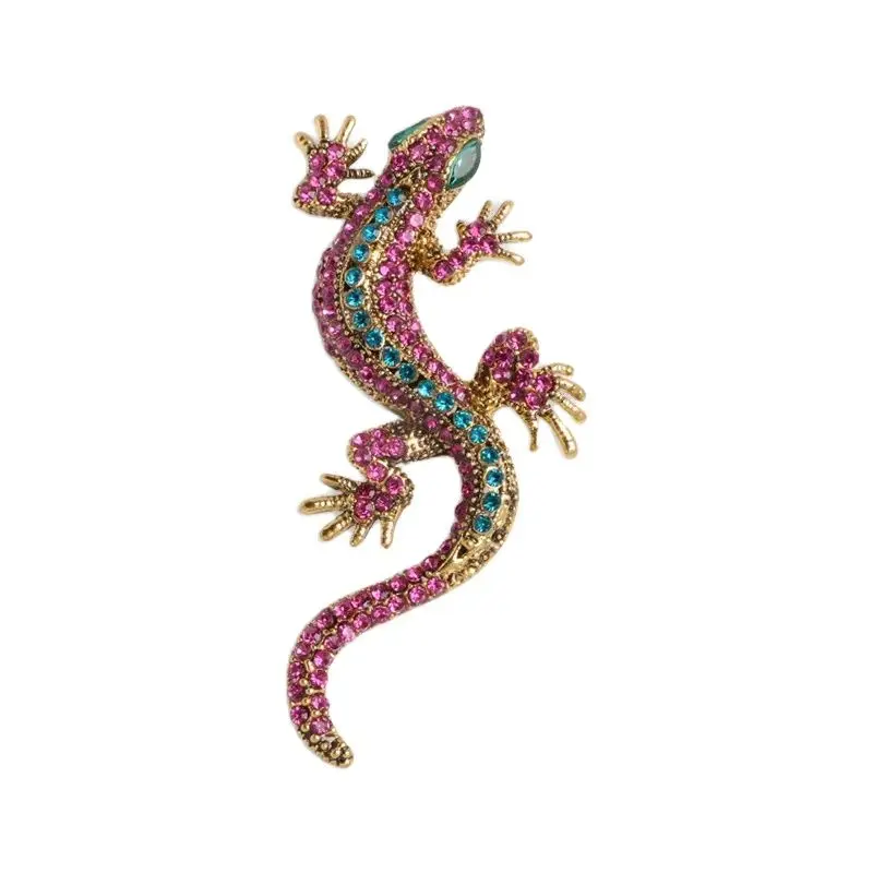 Colorful Full Rhinestone Geckos Brooches For Women Unisex Vintage Shiny Lizard Brooch Pin Clothing Accessories Jewelry Gifts