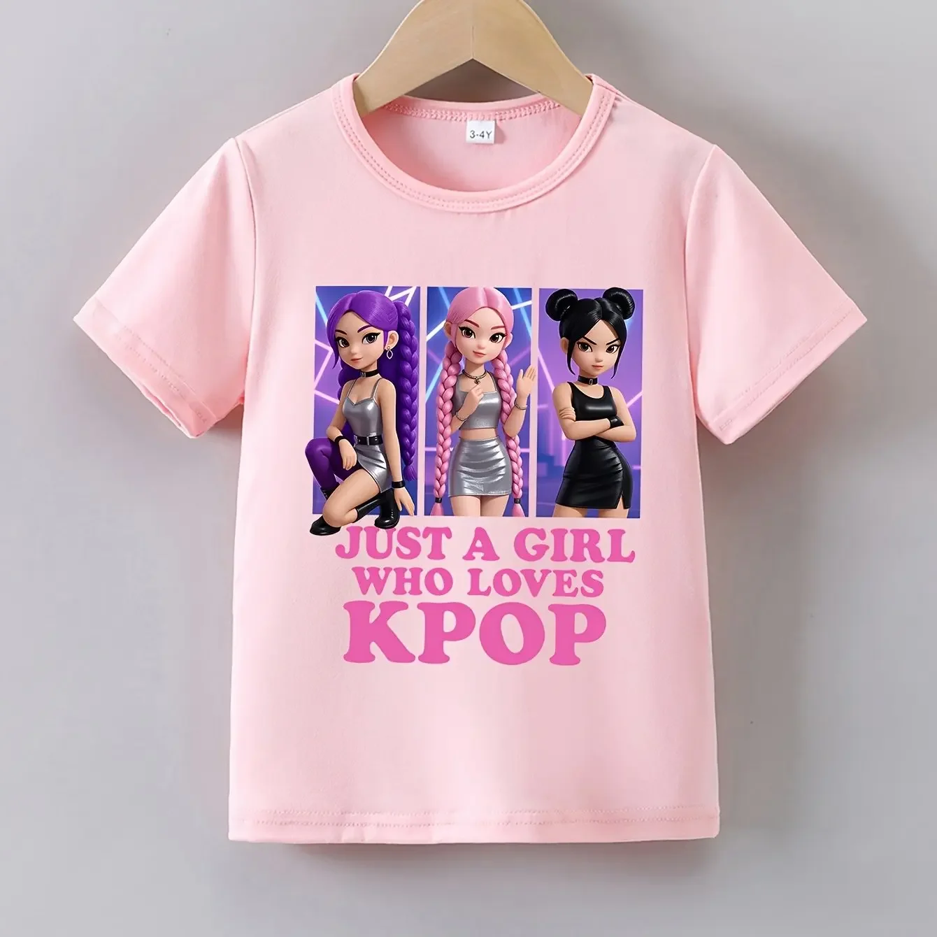 Kids Girls Kpop T-Shirt Cute Idol Print Soft Cotton Summer Shirt 