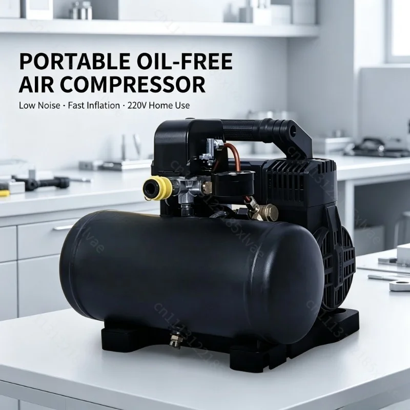 220V Mini Oil‑Free Silent Air Compressor, Portable Low‑Noise Air Pump for Home Woodworking Paint Spraying Pneumatic Working