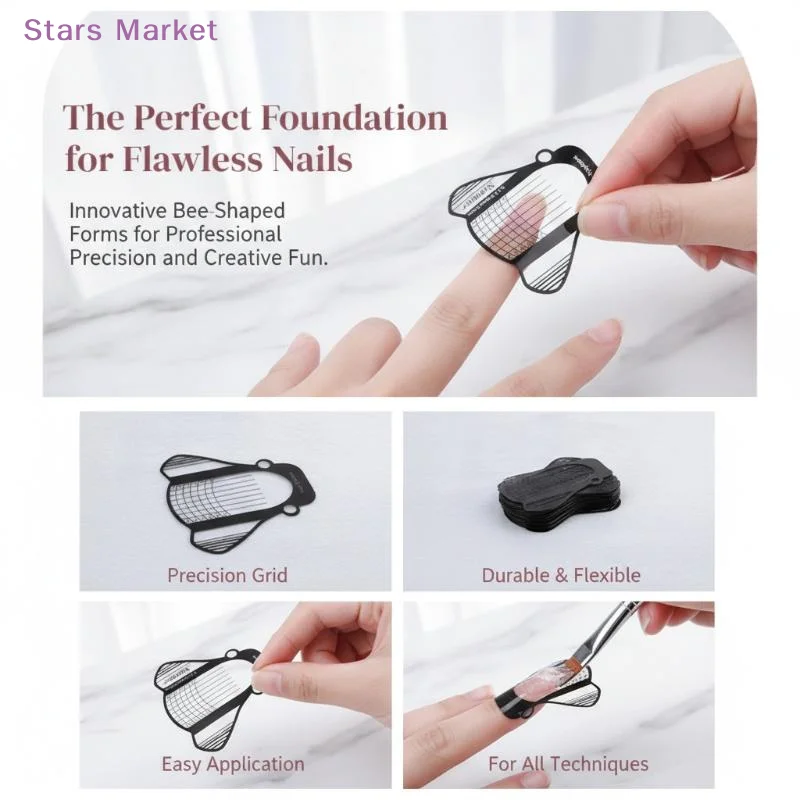 Nail Extension Form - 100 stuks transparante zwarte Franse acryl