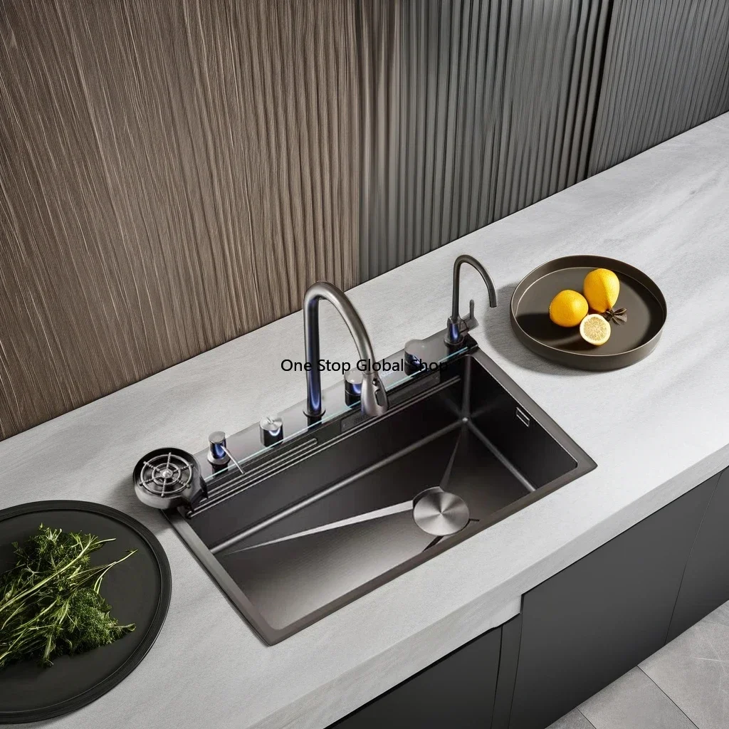 Newest Design DIY Accessories 5MM Thickness 30 32 Inch Waterfall Gold  Bionic Honeycomb 304 Stainless Steel Digital Kitchen Sink