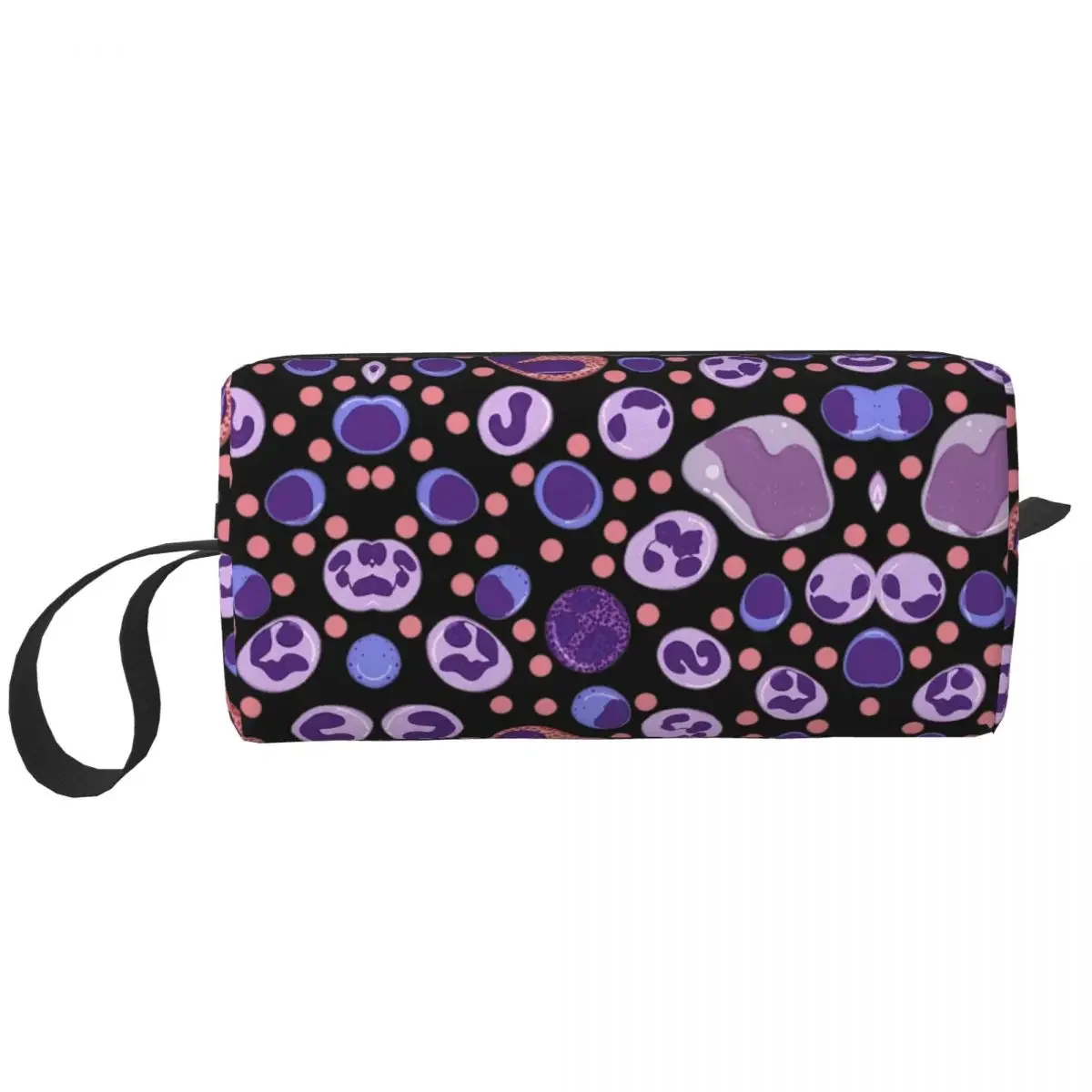 Large White Blood Cell Pattern Makeup Bag Cosmetic Organizer Dopp Kit Toiletry Cosmetic Bag for Women Beauty Travel Pencil Case