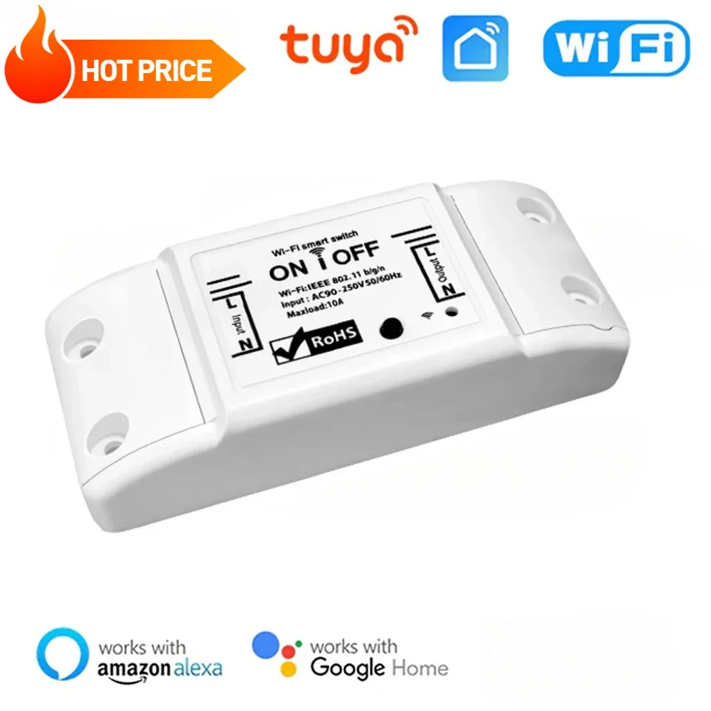 

Tuya Wi-Fi Smart Switch Wireless10A Smart Home Automation Breaker APP Remote Vioce Control LED Light Controller For Alexa/Google