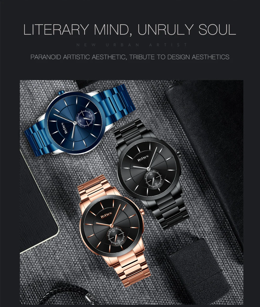 ساعة بيدن فاشن بسيطة للرجال بحزام فولاذي نحيف مقاومة للماء لساعات كوارتز الأعمال ساعة رجالية Reloj para hombre #6