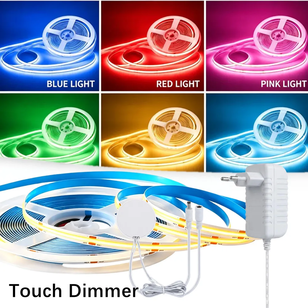 12V 24V Touch Dimmer COB LED Strip Light Hand Sweep Induction Switch EU Power Kit 320LEDs Tape Bedroom Kitchen Lighting