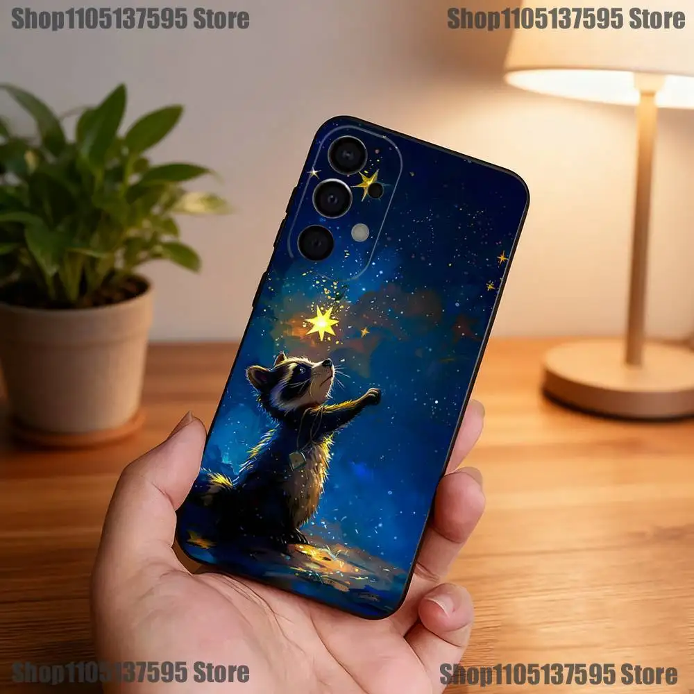 เคสโทรศัพท์ลายแรคคูนน่ารัก สำหรับ Samsung S25,S24,S21,S22,S23,S30,Ultra,S20,Plus,Fe,Lite,5G สีดำ