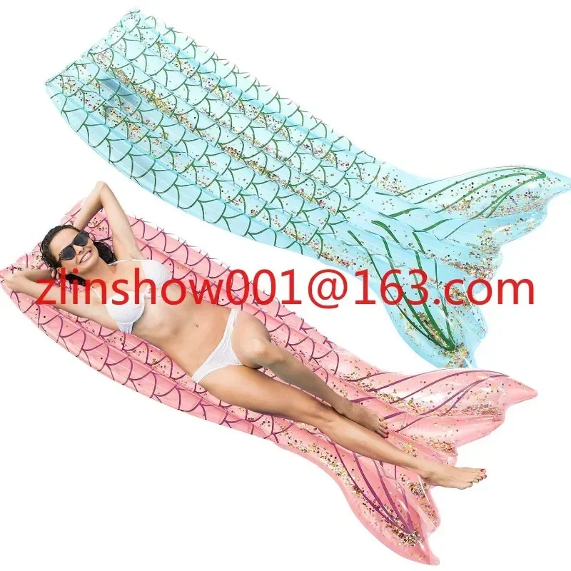 Air recliner sequined mermaid floating row fish tail floating bed