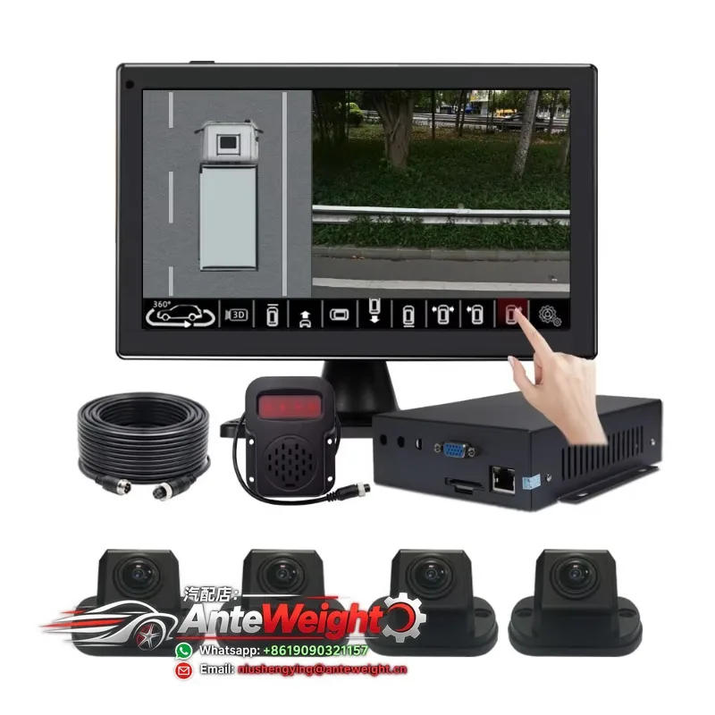 Universal 360 Degree Car Security 3D Bird View System 4 Way Split Screen Car Reversing Aid 360 with Alertor