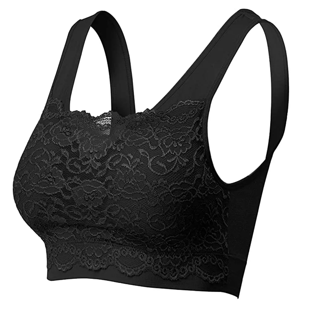 

Women'S Seamless Lace Brassiere Top With Front Lace Cover Sports Bra