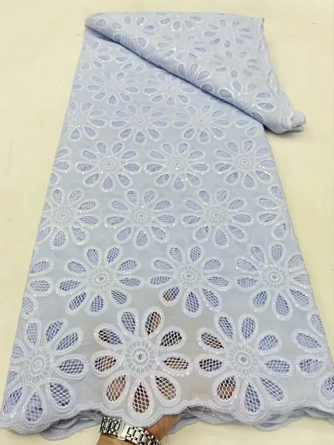 

Nigerian Cotton Lace Fabric 5Yards 2025 High Quality Swiss Voile Stones Lace Fabric African For Women Birthday Party Dresses