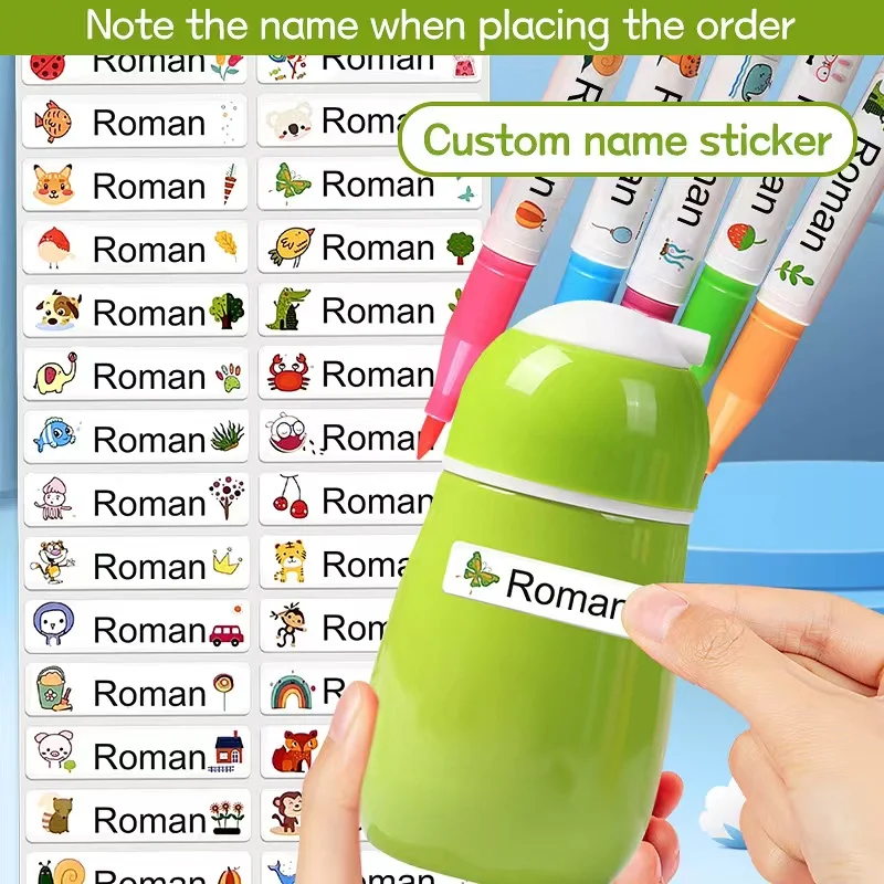 

Наклейки с именем на заказ Персонализированные водонепроницаемые этикетки для детских бутылочек и школьных принадлежностей - прочные съемные канцелярские наклейки