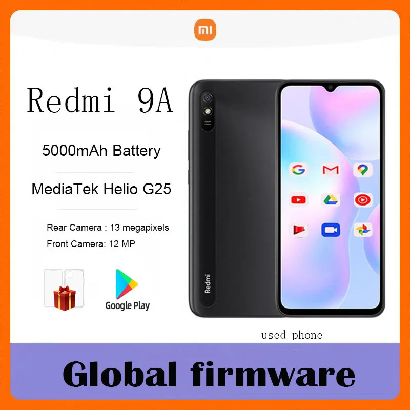 Google store android Xiaomi Redmi 9A 4G smartphone 4GB 64GB 5000mAh 13MP MTK Helio G25 used phone