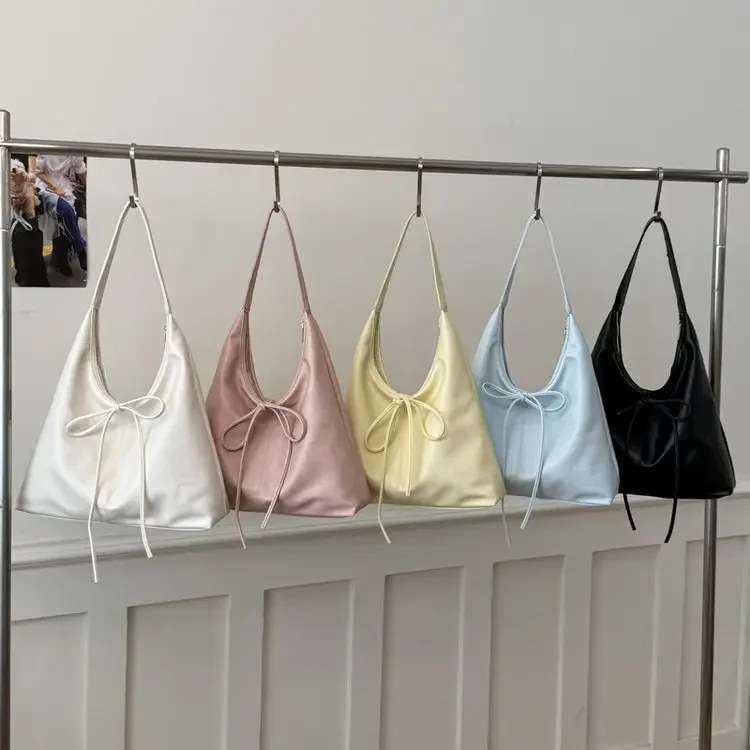 

Fashion Pleated Korean Version Retro Large Capacity Casual Solid Color Texture Single Shoulder Underarm Tote Bag Women